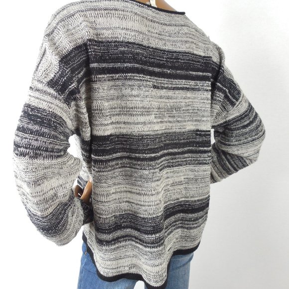 EILEEN FISHER Sweater L Black/Tan Casual Relaxed Cropped Linen Wool Long Sleeves - Picture 8 of 12